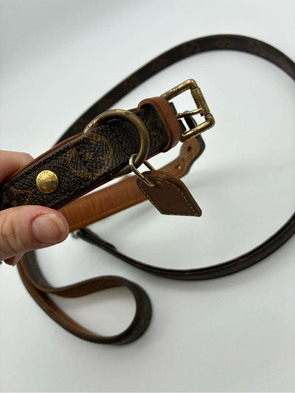 Louis Vuitton Baxter GM Brown Monogram Leather-Trim Dog Leash and Collar